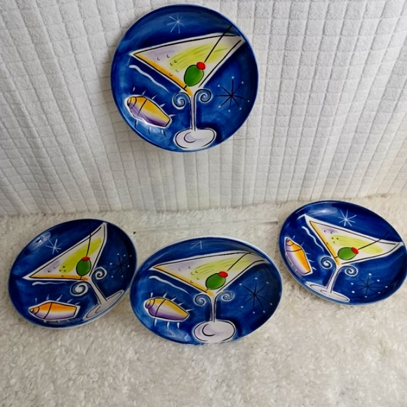 Clay Art Dining Clay Art Martini Lounge Hand Painted Plates Set Of